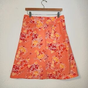 Eddie Bauer Coral Floral A-Line Cotton Skirt, Size 10